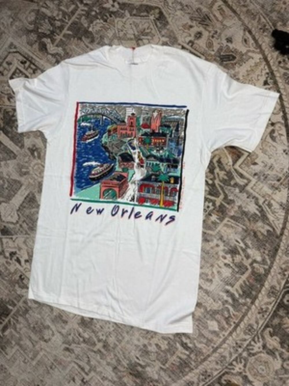 Vintage 1990 New Orleans Graphic T-Shirt White Size M 90s NOLA Souvenir Vtg